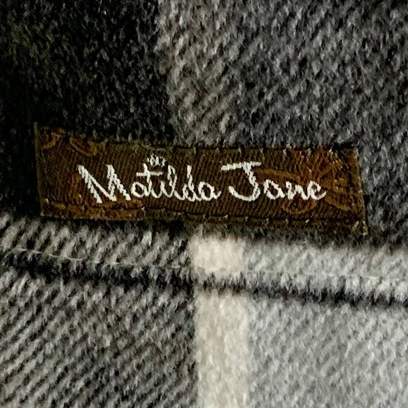 Matilda Jane Check It Twice Plaid Drapey Open Front Wrap Belted Shacket Coat XS - Picture 11 of 11